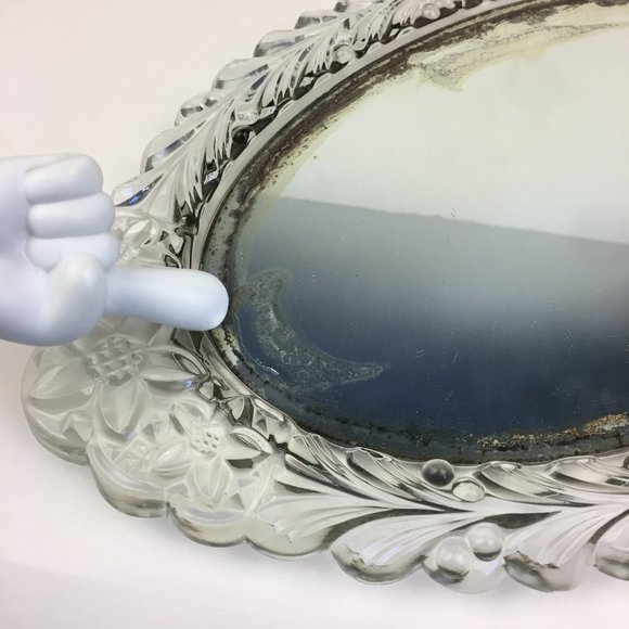 Vtg Oval Mirror Tray Tabletop‎ Pressed Glass Vanity Bedroom Decor Tarnished READ - Picture 4 of 11